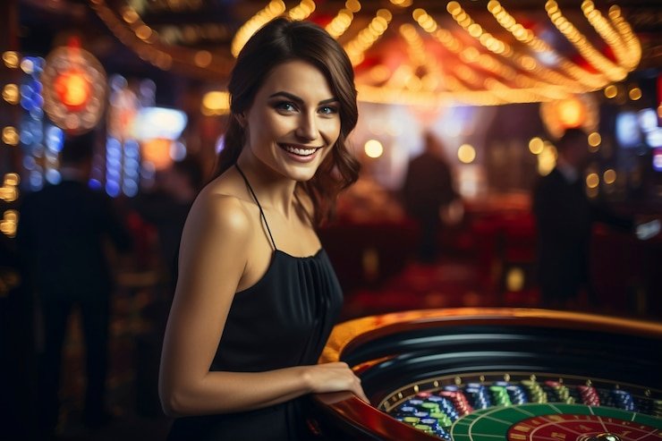 royalhoki Casino Hold'em dealer interface showing community cards and betting controls